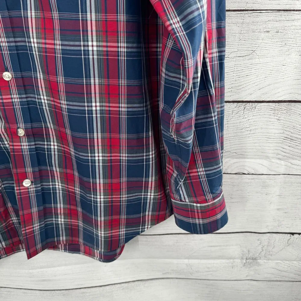 Vineyard Vines Classic Fit Tucker Plaid Button-Down Shirt Medium Navy Red Casual